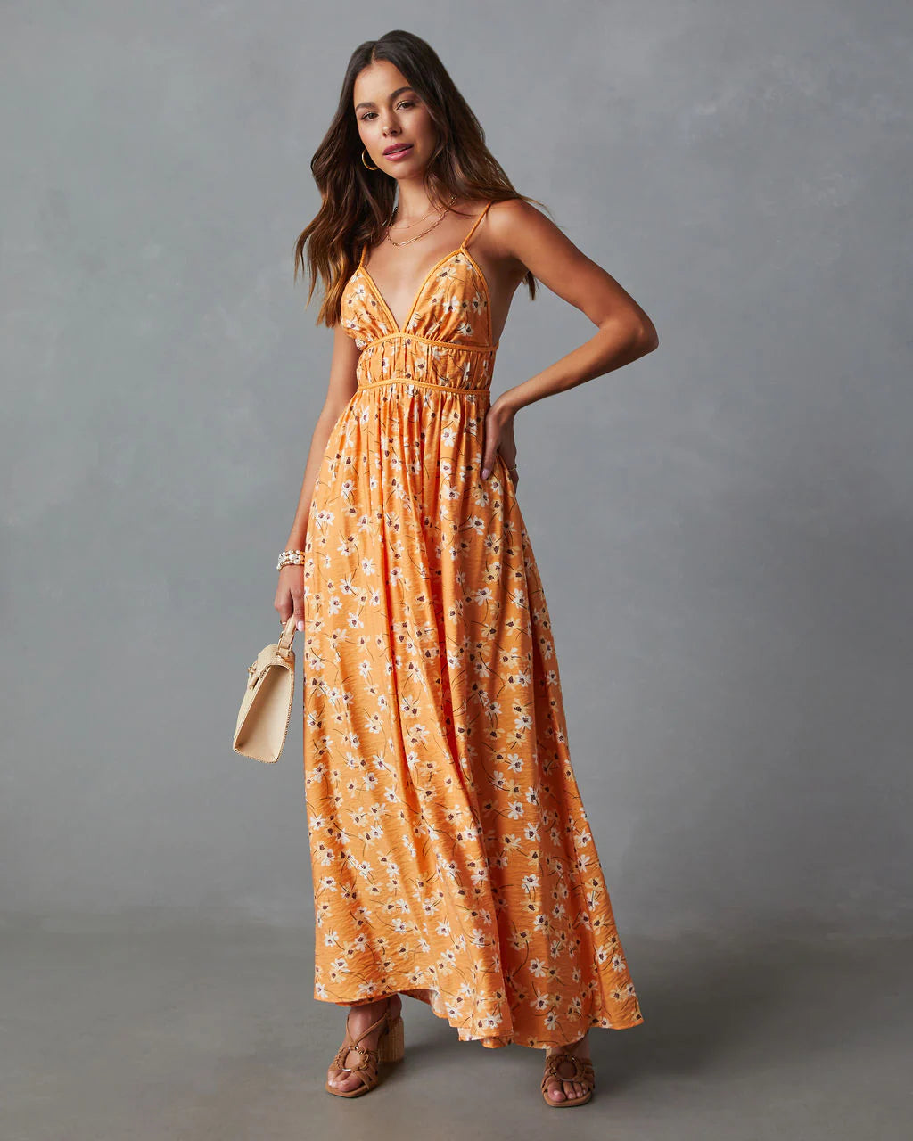 Kamila Braided Tie Floral Print Maxi Dress