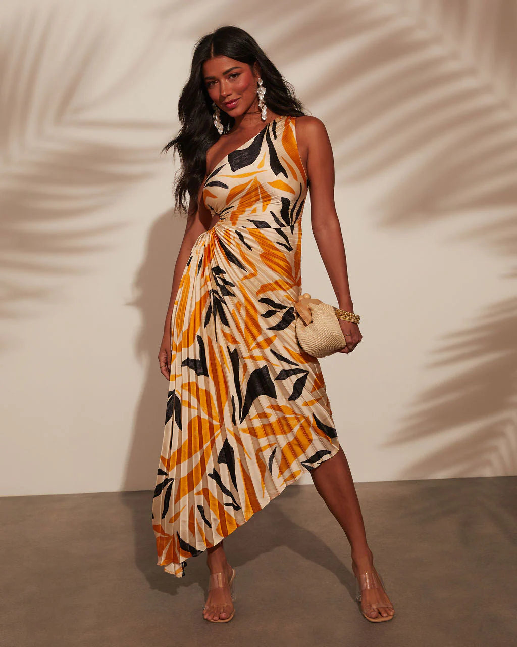 Modern Day Glam Printed One Shoulder Asymmetrical Maxi Dress