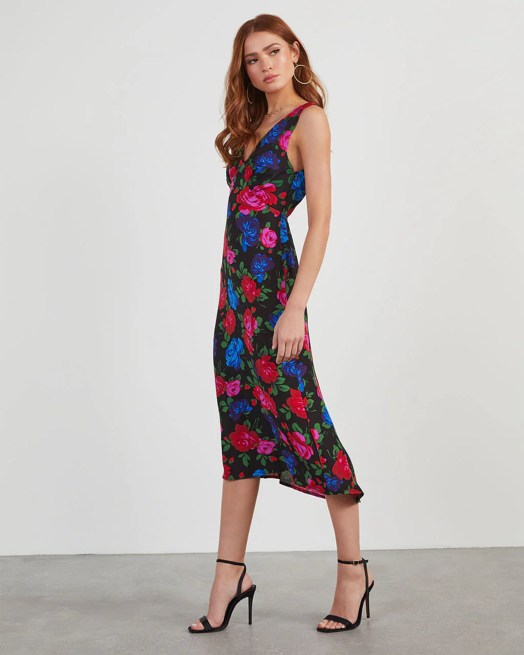 Robbie Satin Floral Midi Dress