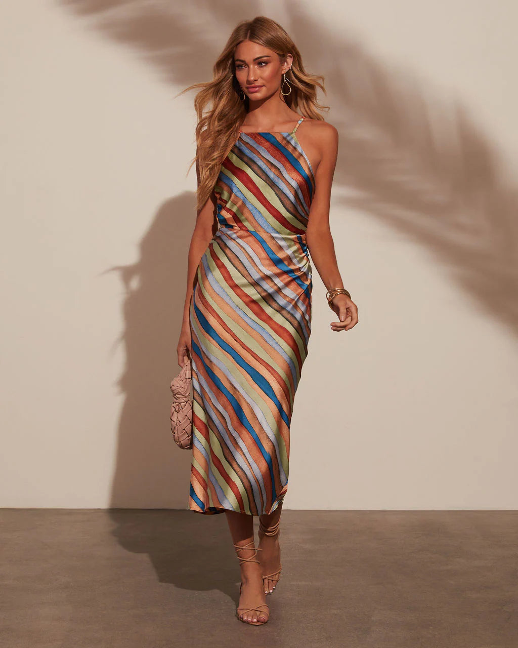 After Hours Striped Satin Midi Dress