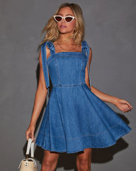 Melinda Denim Tie Shoulder Mini Dress