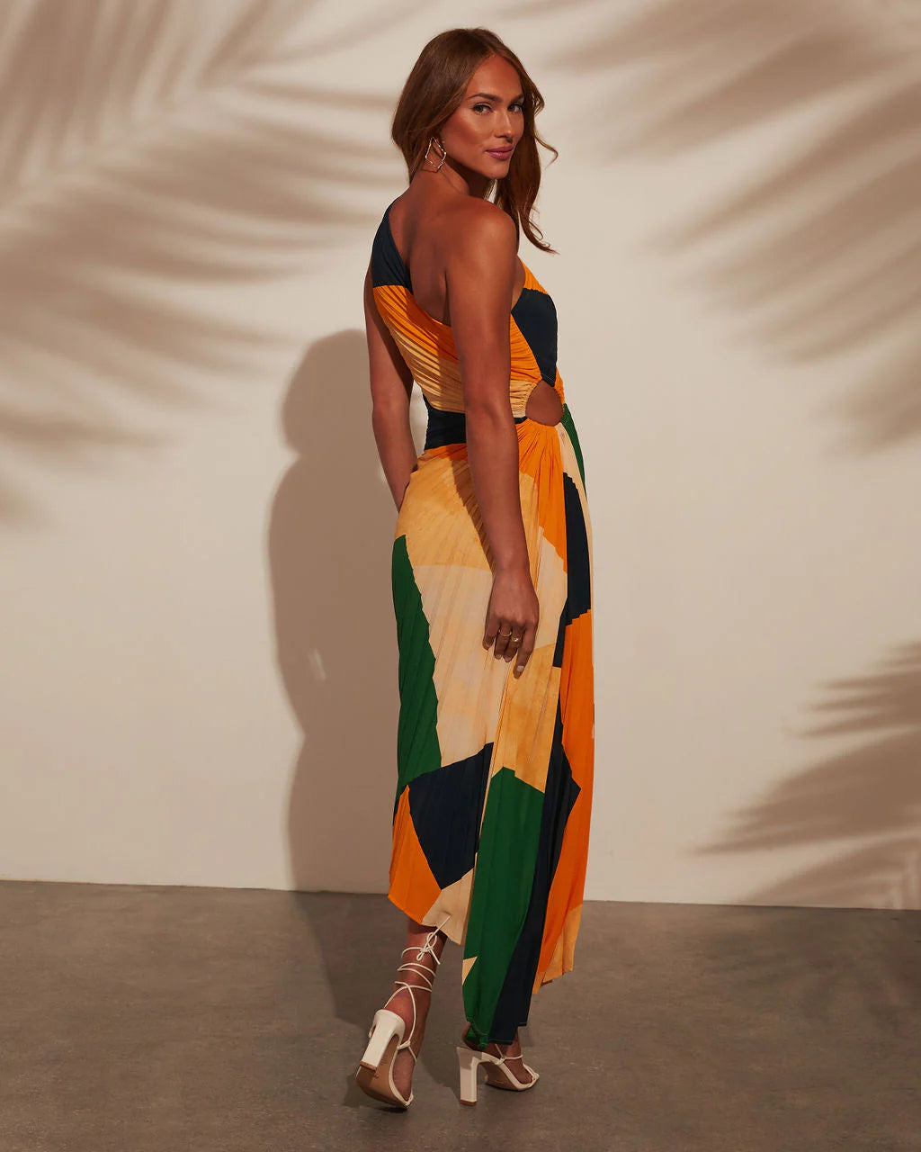 Modern Day Glam Printed One Shoulder Asymmetrical Maxi Dress