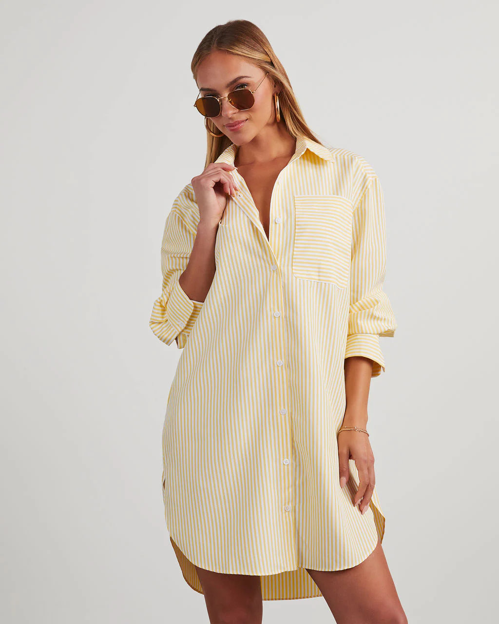 Meagan Striped Mini Shirt Dress