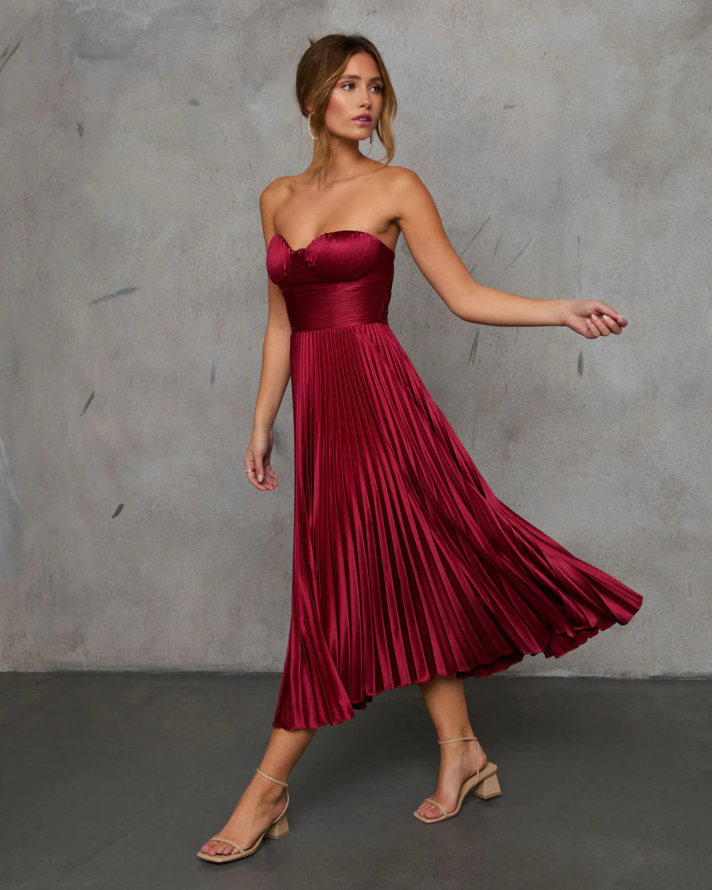 Leanna Strapless Bustier Satin Maxi Dress