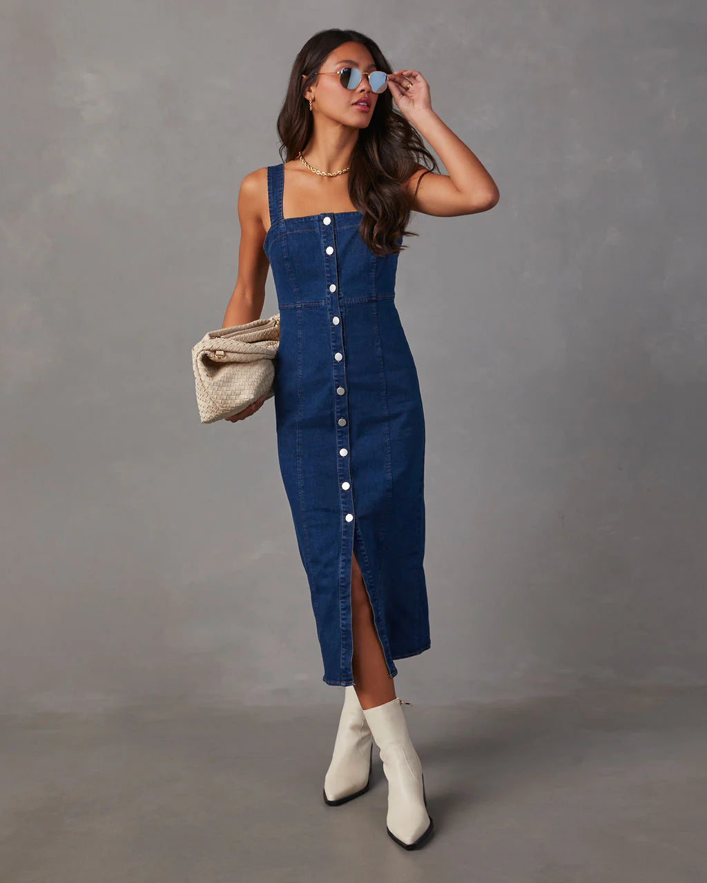 Camden Denim Button Front Midi Dress