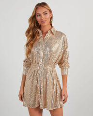 Brady Belted Sequin Mini Shirt Dress