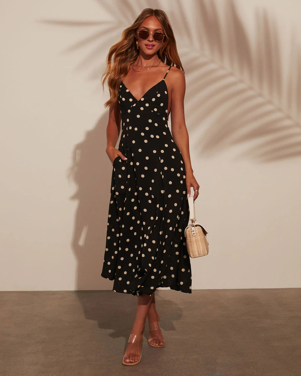 Sicily Polka Dot Pocketed Midi Dress