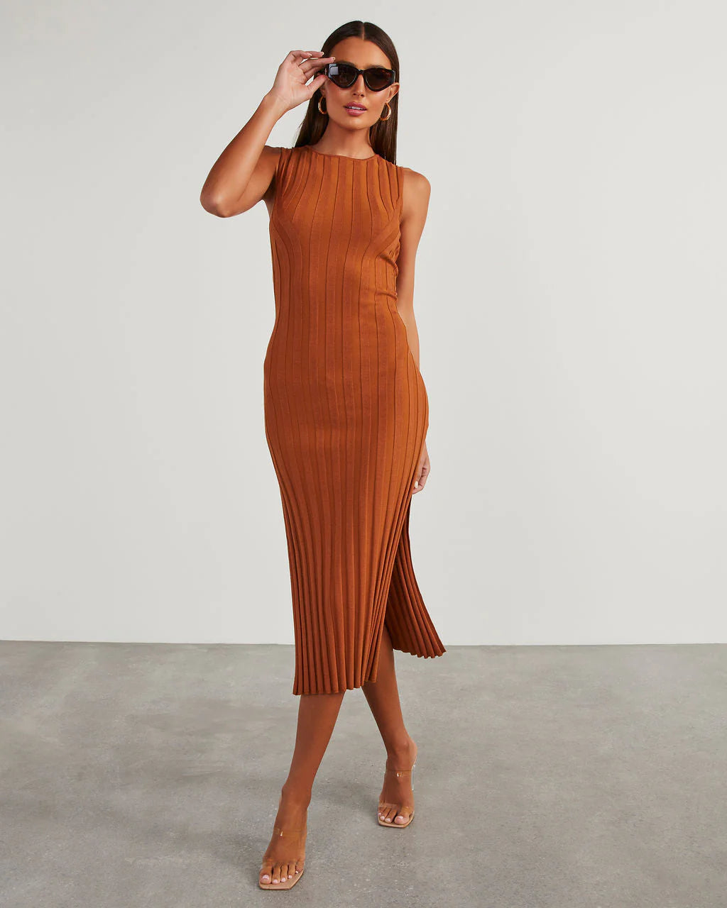 Huston Sleeveless Pleated Knit Midi Dress