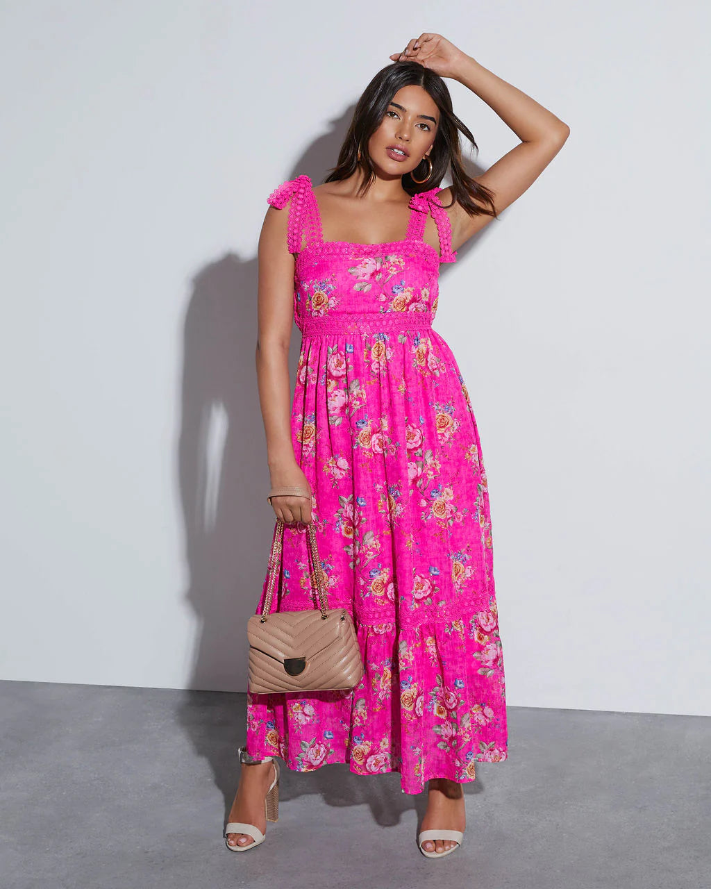 Mirabelle Tie Shoulder Floral Midi Dress