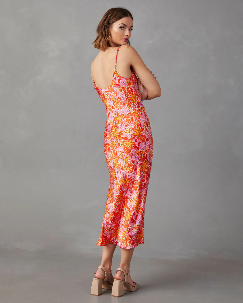 Allen Satin Floral Midi Dress