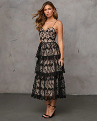 Enchanted Night Tiered Embroidered Midi Dress