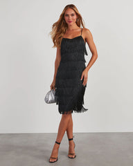 Speakeasy Tiered Fringe Midi Dress