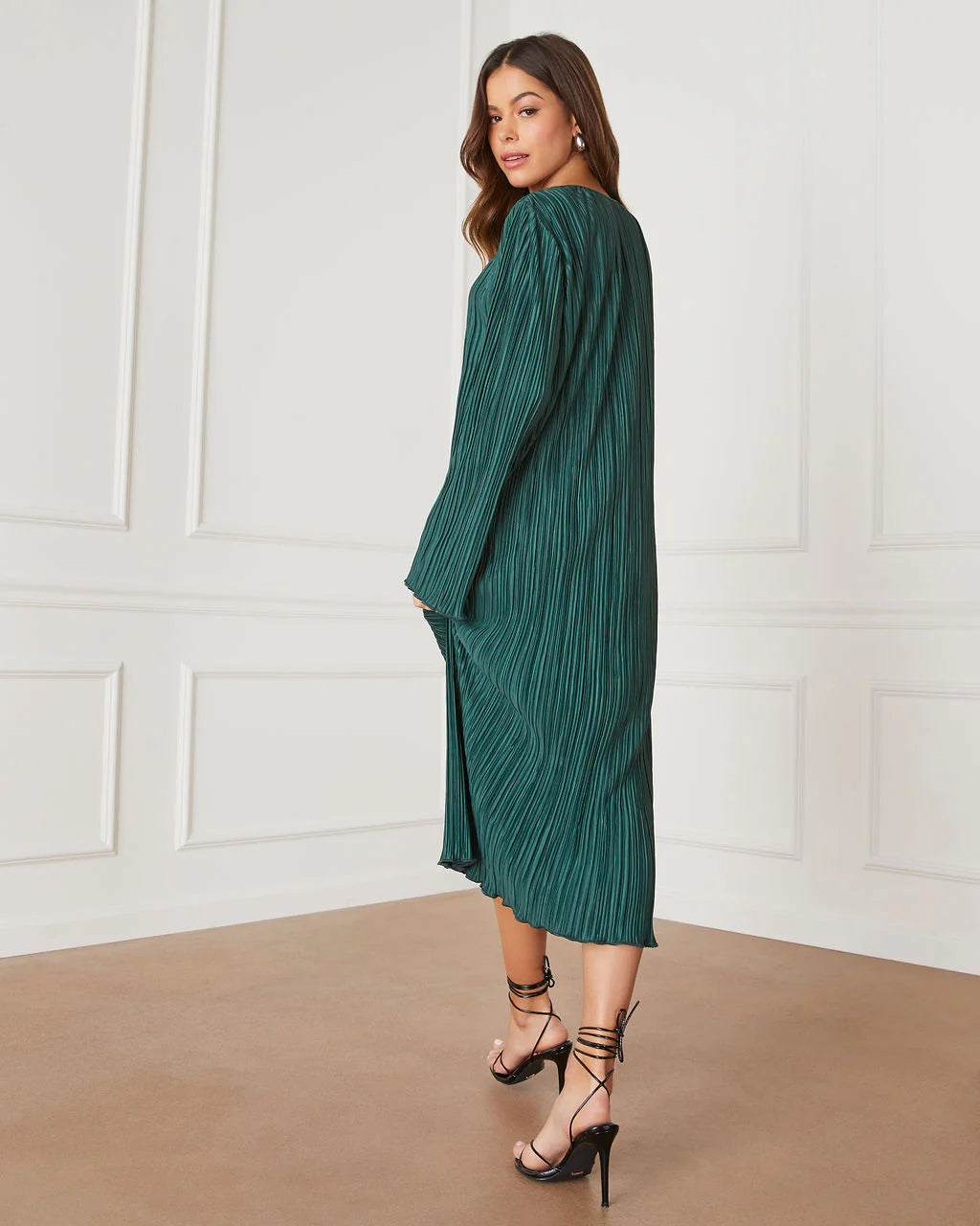 Darcy Plisse Long Sleeve Maxi Dress