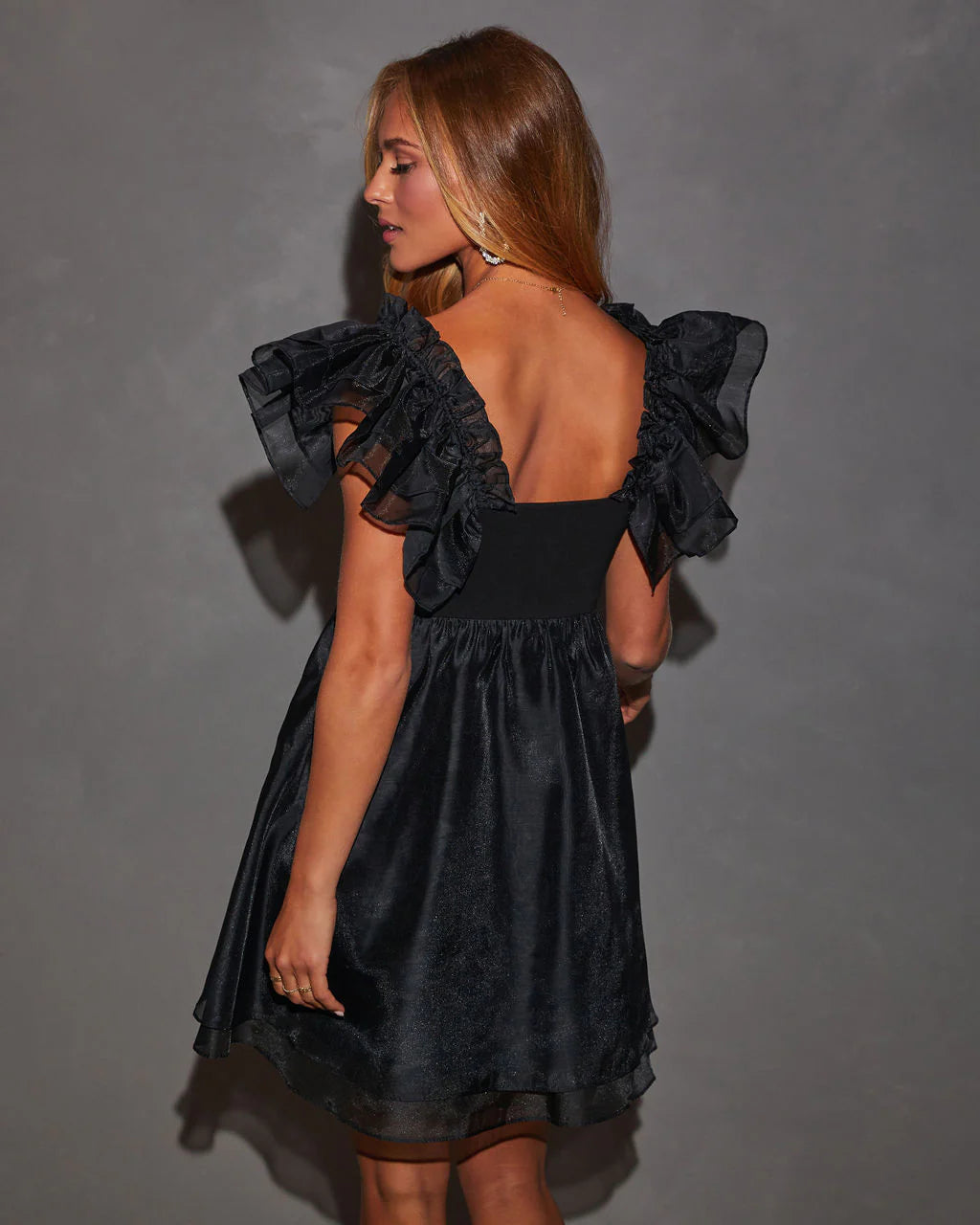 Fernanda Tulle Babydoll Ruffle Sleeve Mini Dress