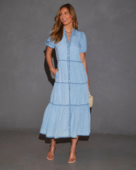 Laurie Puff Sleeve Tiered Button Up Dress