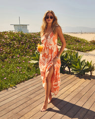 Hawaii V-Neck Printed Cross Back Maxi Dress