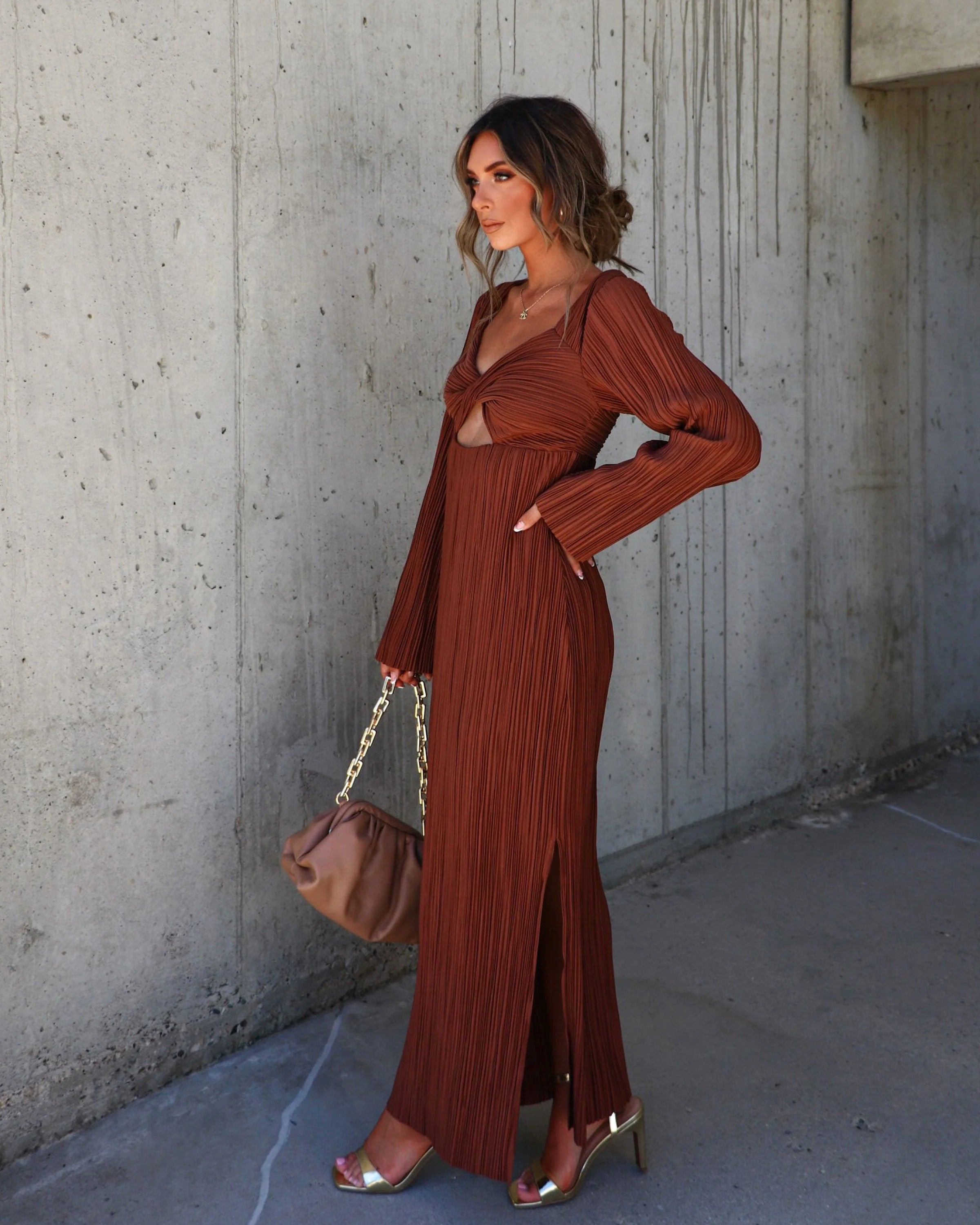 Grand Entrance Plisse Cutout Maxi Dress