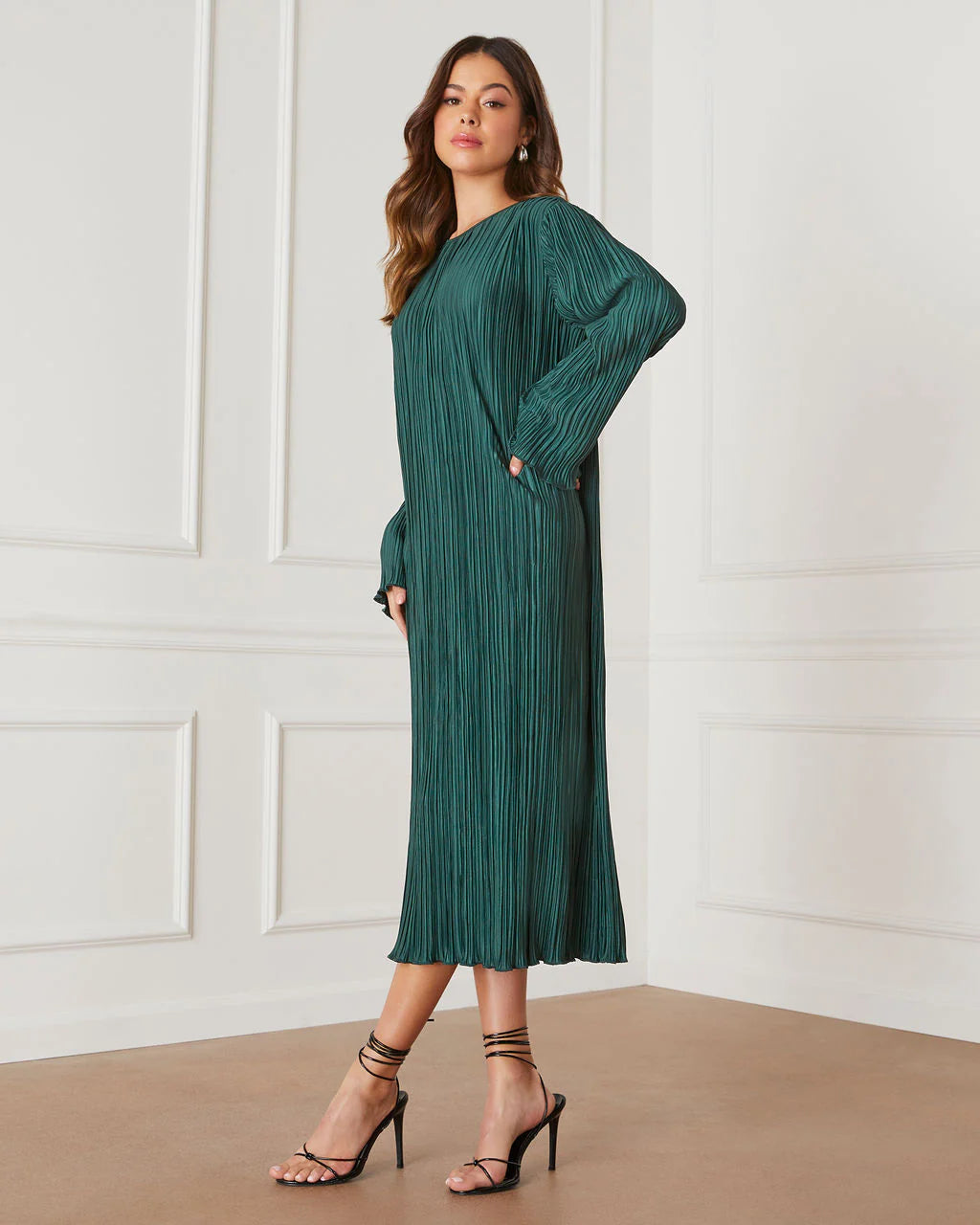 Darcy Plisse Long Sleeve Maxi Dress