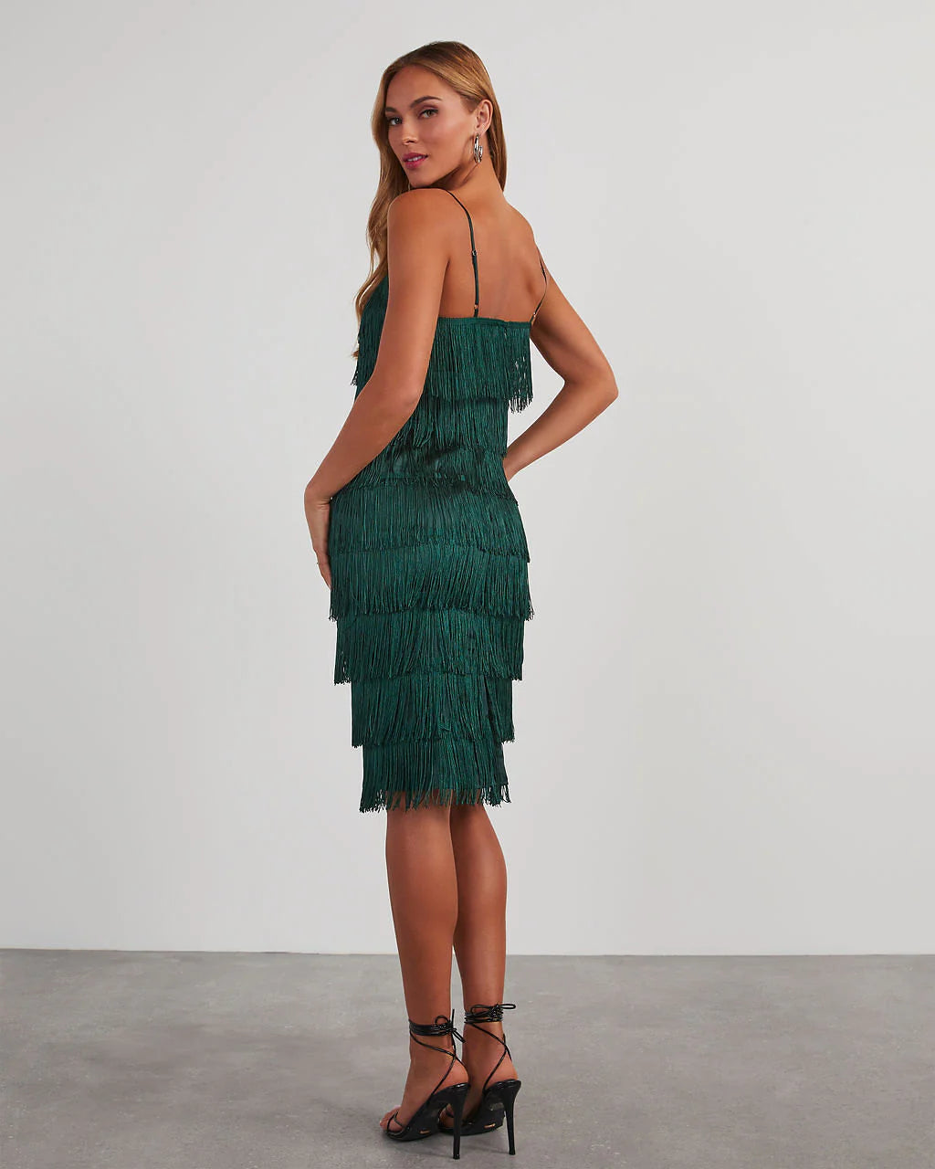 Speakeasy Tiered Fringe Midi Dress