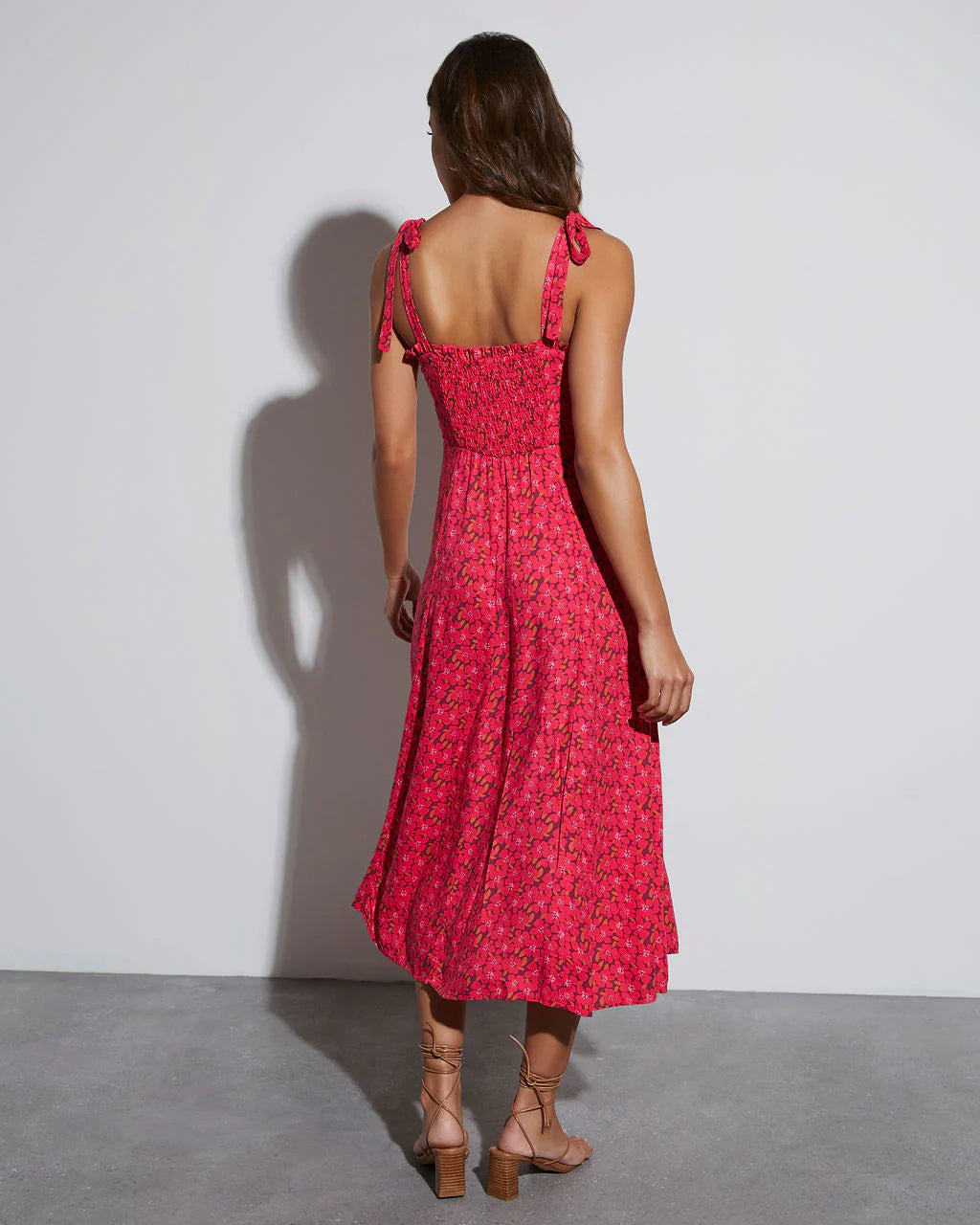 Riko Floral Shoulder Tie Midi Dress