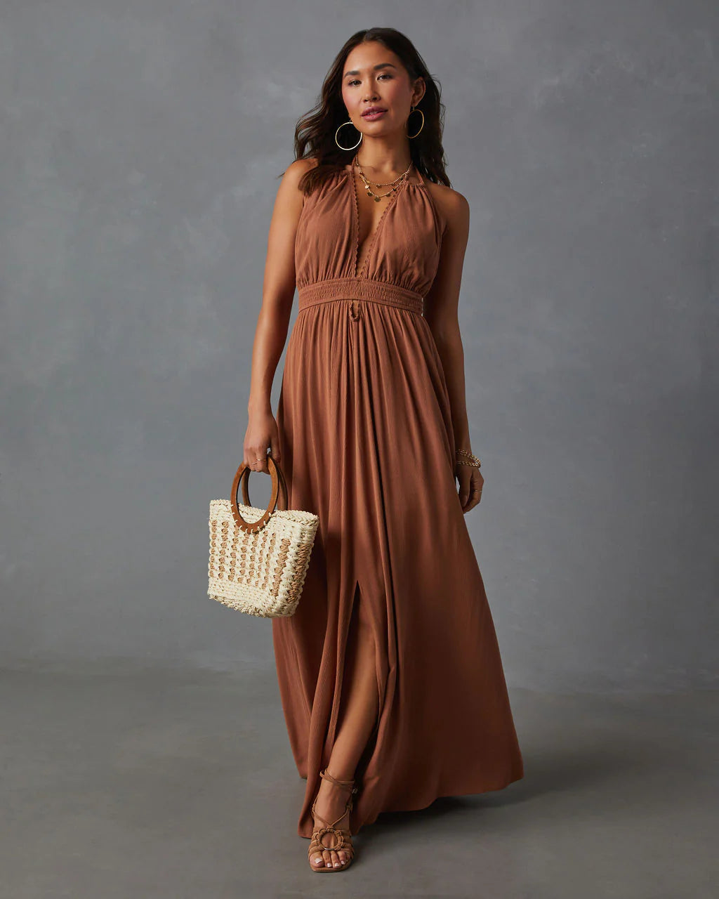 Oriana Pocketed Rope Trim Maxi Dress