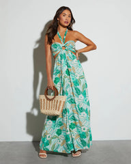 Moana Halter Tropical Print Maxi Dress