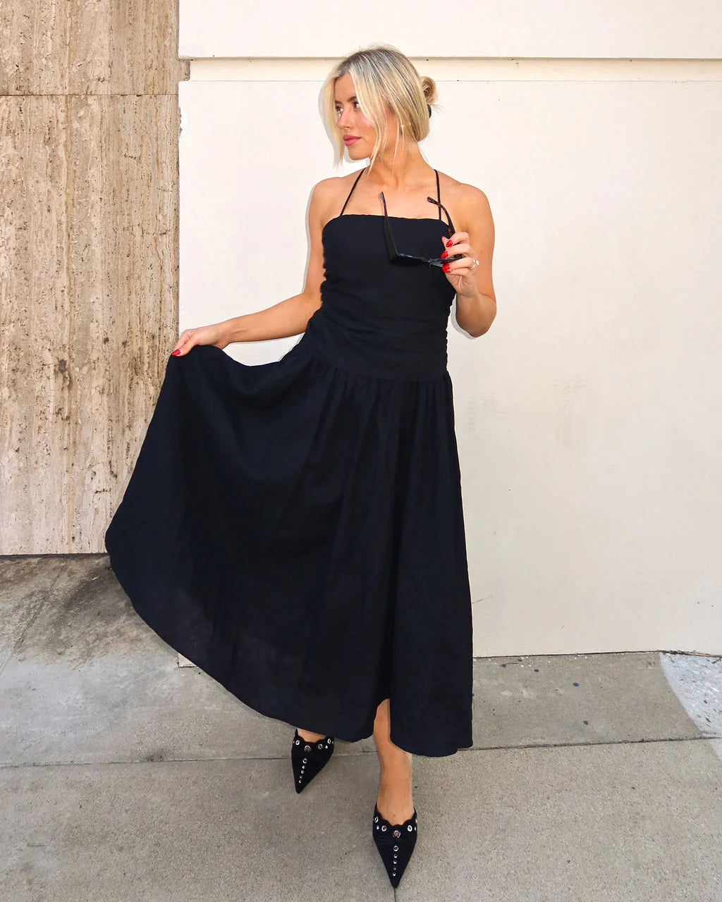 Shes Classic Ruched Linen Midi Dress