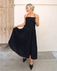 Shes Classic Ruched Linen Midi Dress