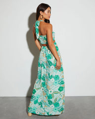 Moana Halter Tropical Print Maxi Dress