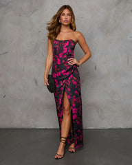 Invite Only Floral Satin Maxi Dress