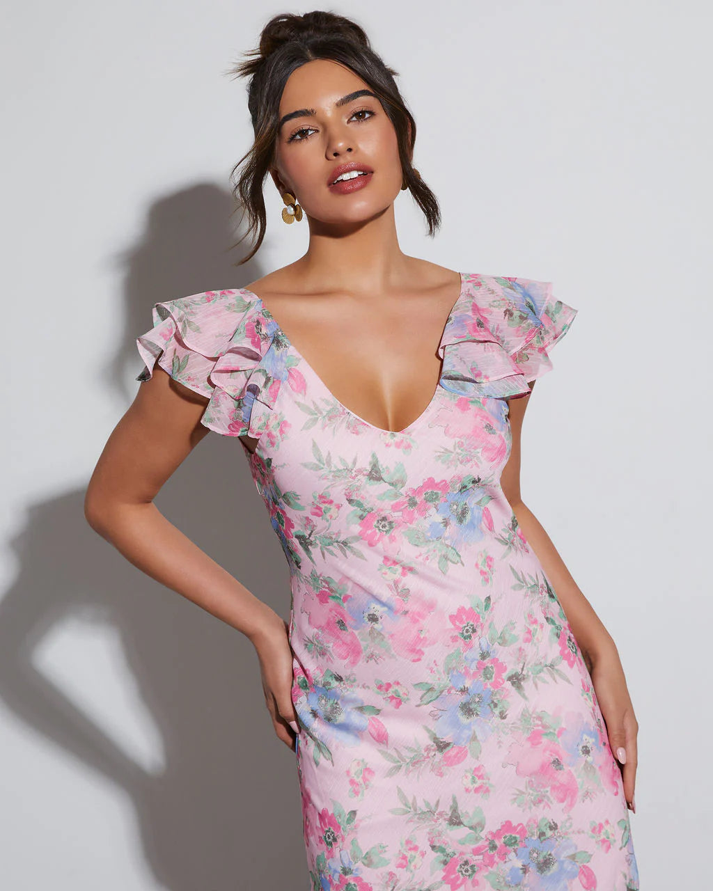 Orchard Floral Ruffle Sleeve Maxi Dress