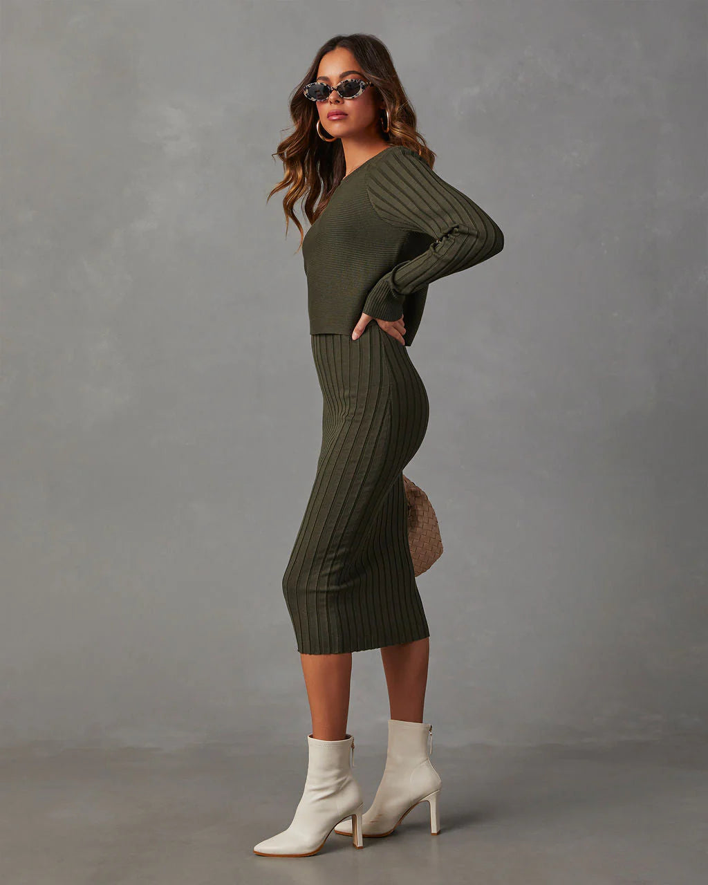 Full Of Surprises Ribbed Knit Midi Dress