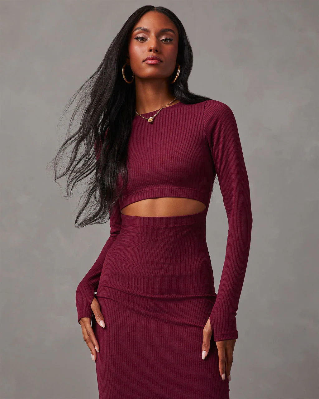 Body Language Ribbed Cutout Midi Dress