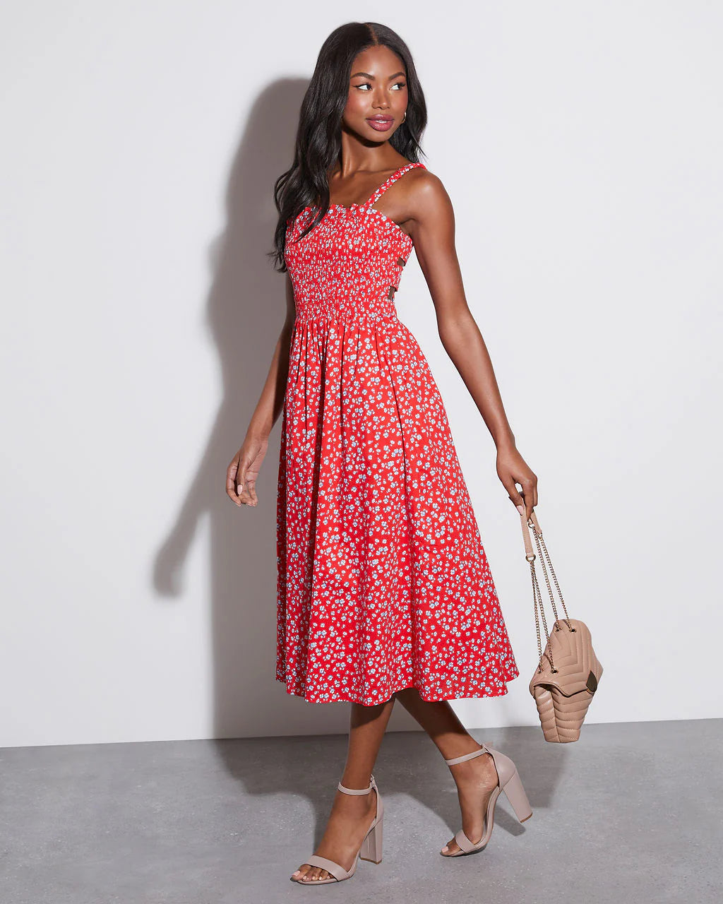 Betsey Smocked Floral Midi Dress