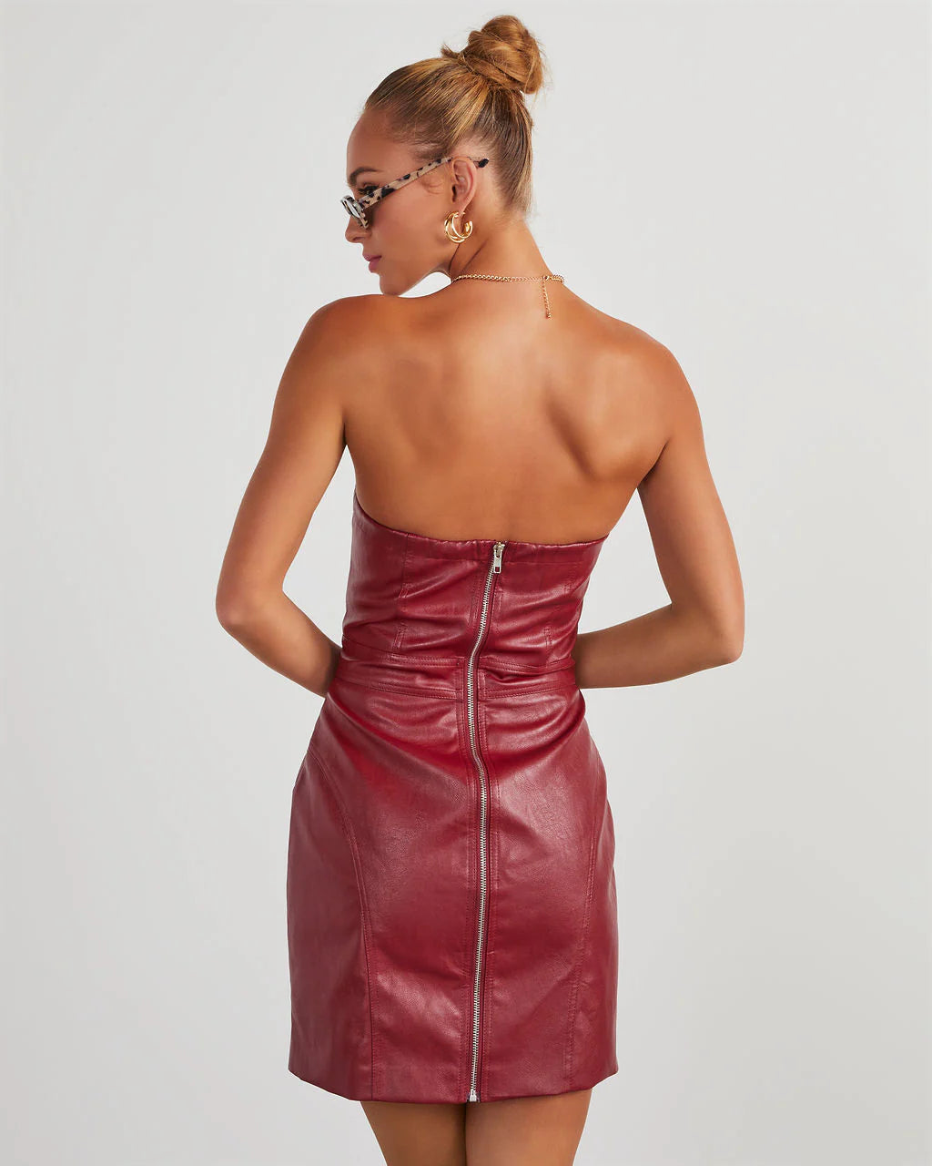 Evette Faux Leather Strapless Mini Dress