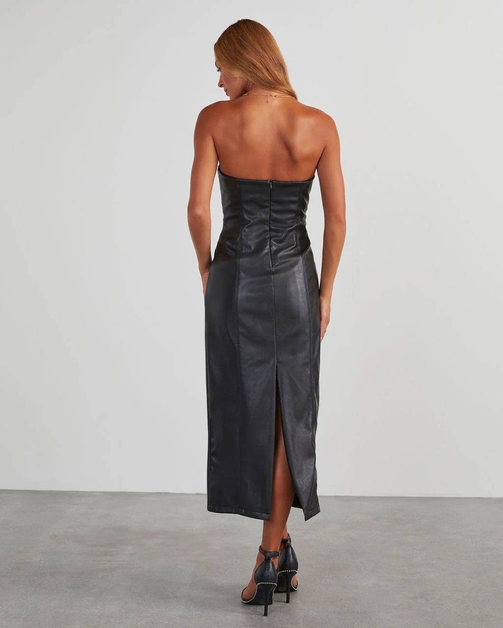 Reeva Strapless Faux Leather Midi Dress