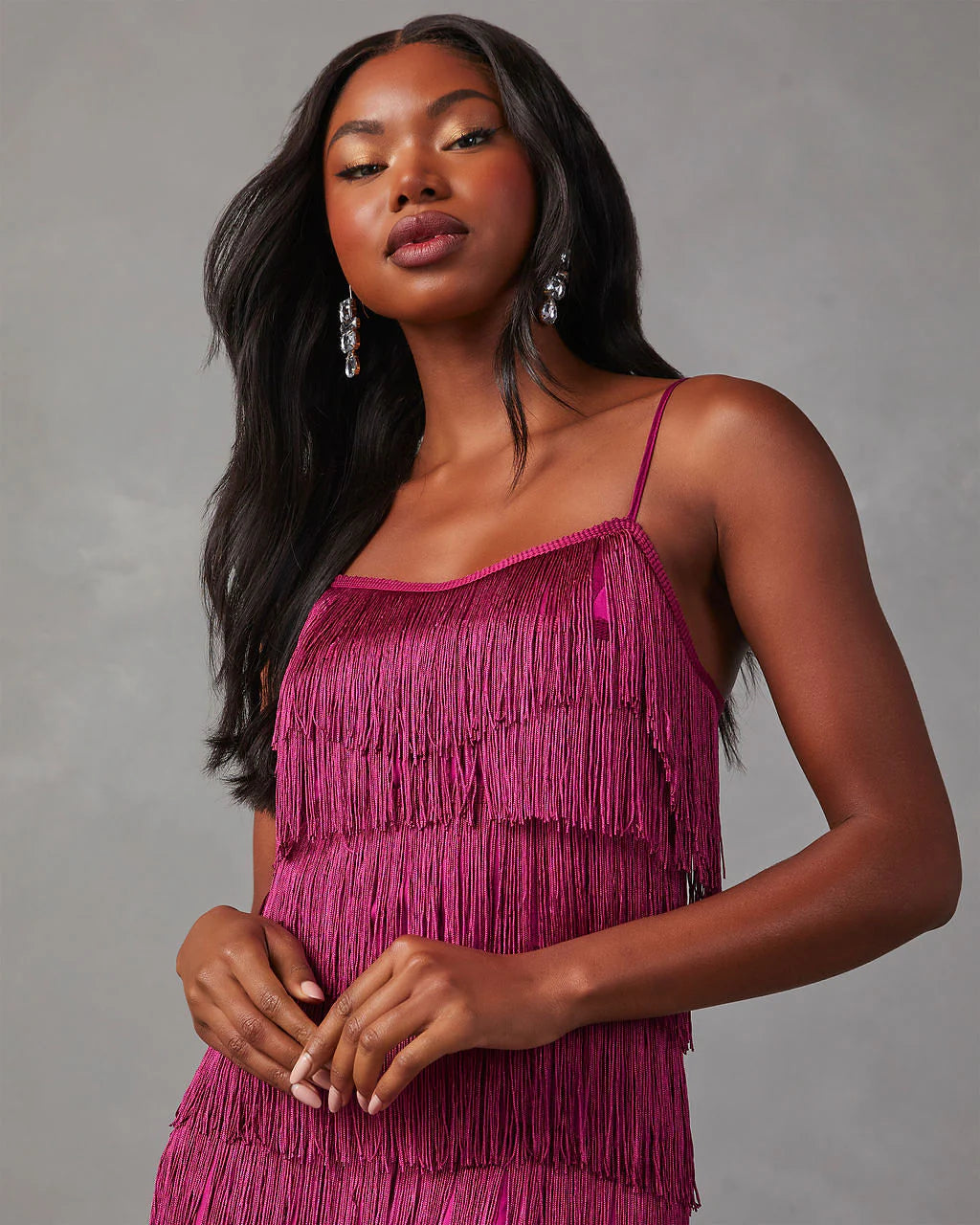 Speakeasy Tiered Fringe Midi Dress