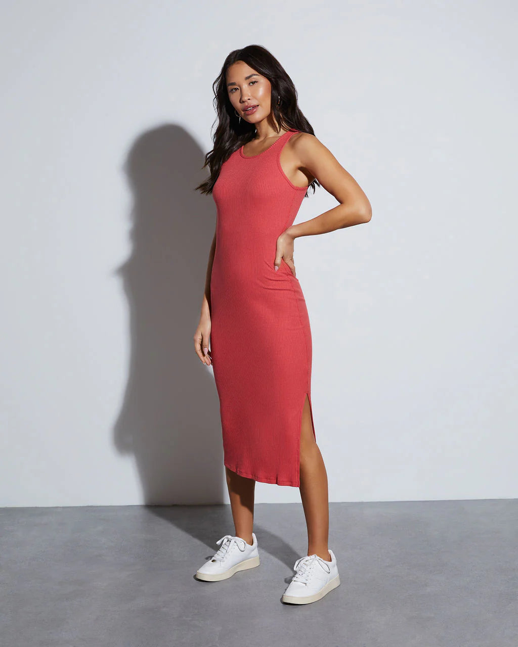 Hillary Ribbed Cotton Blend Midi Dress