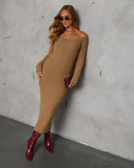 Fit Right In Off Shoulder Midi Sweater Dress