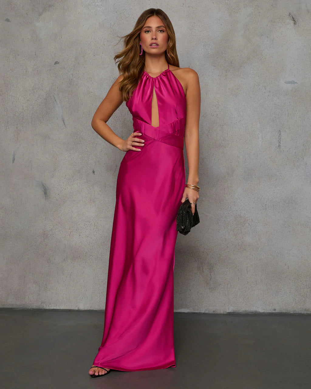 Adelynn Satin Halter Maxi Dress