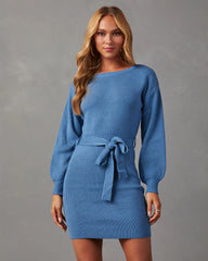 Lorene Tie Waist Mini Sweater Dress