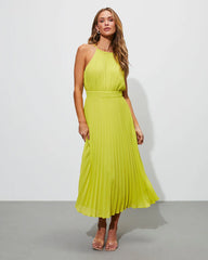 Liamara Pleated Halter Midi Dress