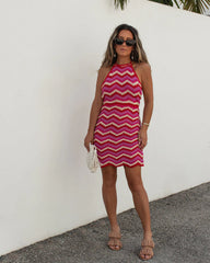 Marianna Halter Knit Chevron Stripe Mini Dress