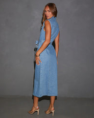 Gretel Tie Waist Collared Denim Midi Dress