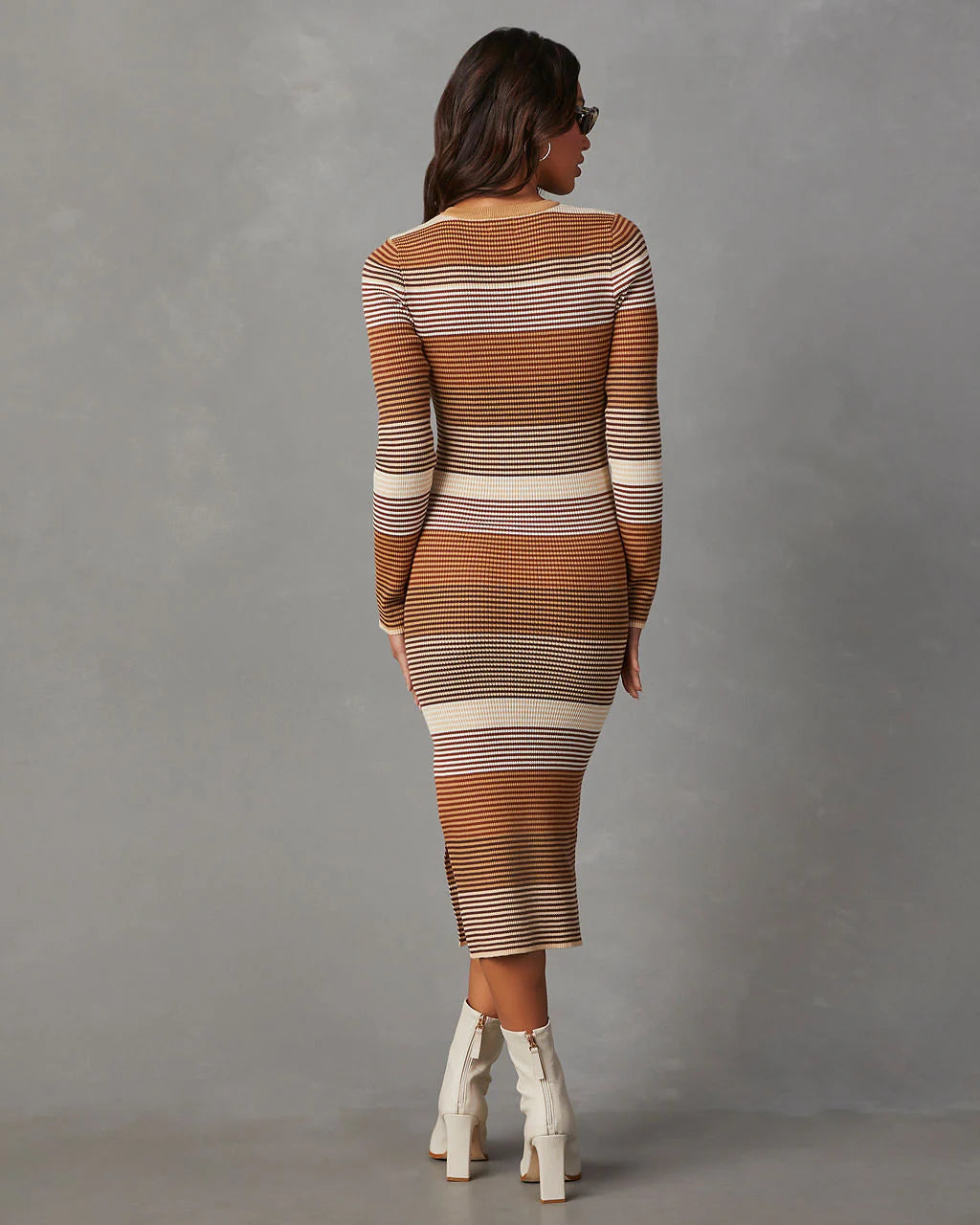 Audrey Striped Long Sleeve Knit Midi Dress