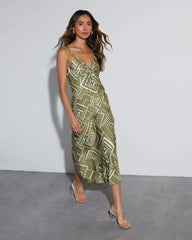 Chloe Geo Print Satin Slip Midi Dress