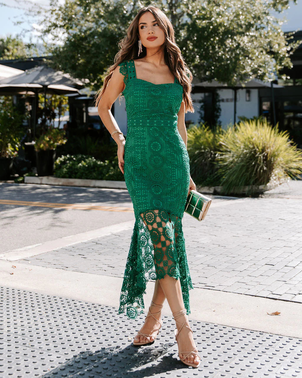 Dare To Be You Crochet Lace Ruffle Midi Dress