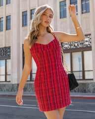 Just Like Me Tweed Plaid Mini Dress