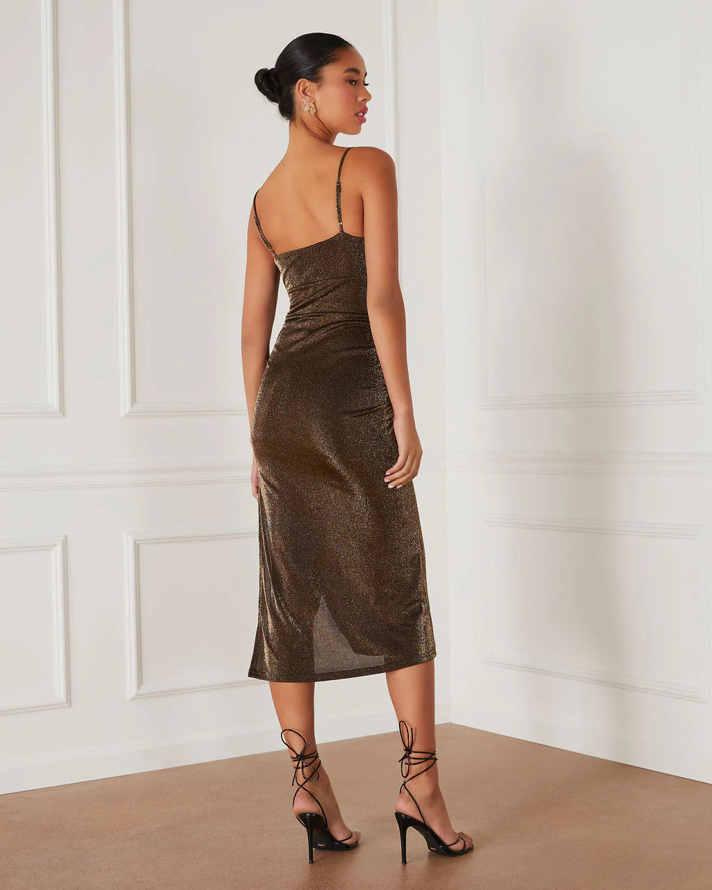 Holidate Night Metallic Knit Slit Midi Dress