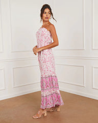 Fia Strapless Border Print Tie Waist Maxi Dress